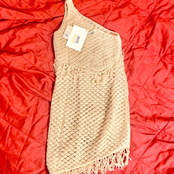 SAVANNAH MORROW Crochet Pima Cotton Mini Dres, One Shoulder, Fringe, Coverup NWT - Picture 9 of 9